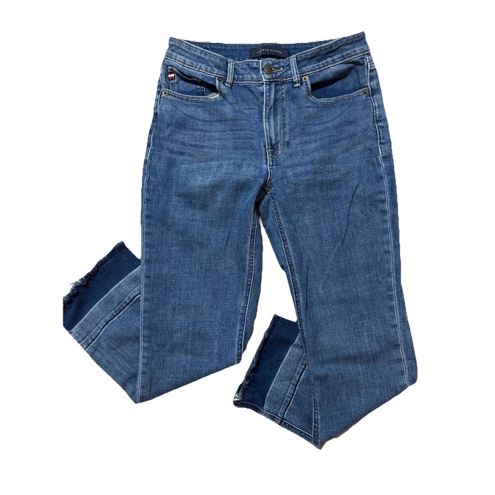Tommy Hilfiger Womens 4 Stretch Jeans Tribeca Straight Ankle Boho Hippie Fringe